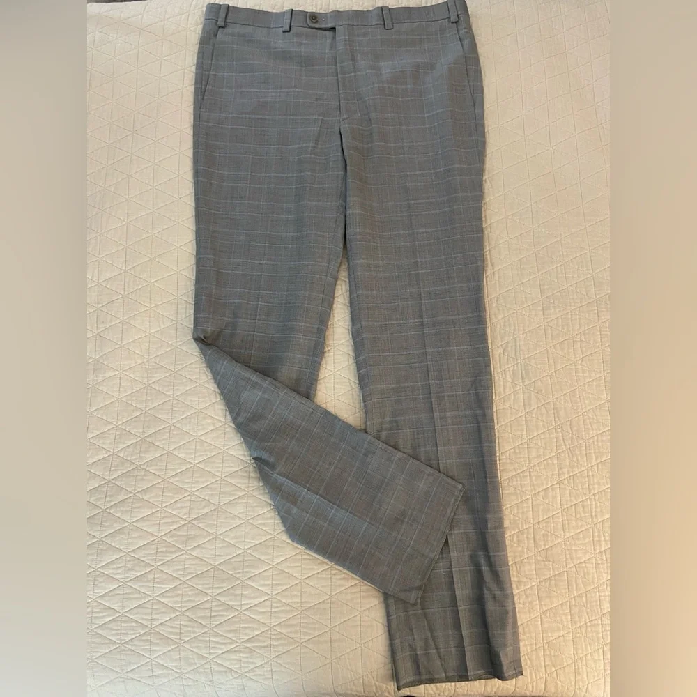 CARNOUSTIE‎ Windowpane Flat Front Stretch Wool Trouser in Gray Size 40 NWT $225